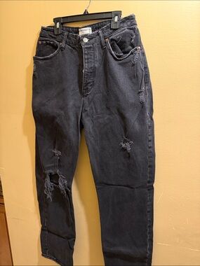 Abercrombie & Fitch The Dad High Rise  Distressed Black Jeans